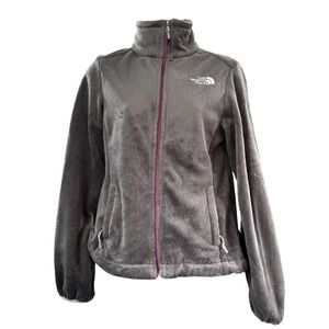 The North Face Womens XS Fleece Jacket Full Zip Gray Pink Trim Logo